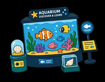 Ein Aquarium-Kiosk an einem Veranstaltungsort